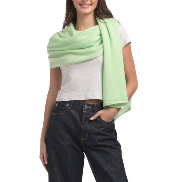 PORTOLANO Mint Cashmere Wrap Scarf In Plain Jersey - Picture 1 of 2